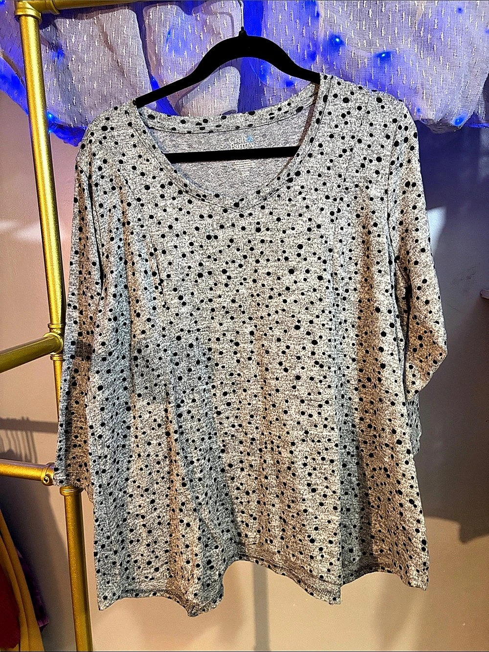 Croft & Barrow Polka Dot Tunic in Gray & Black Size Large